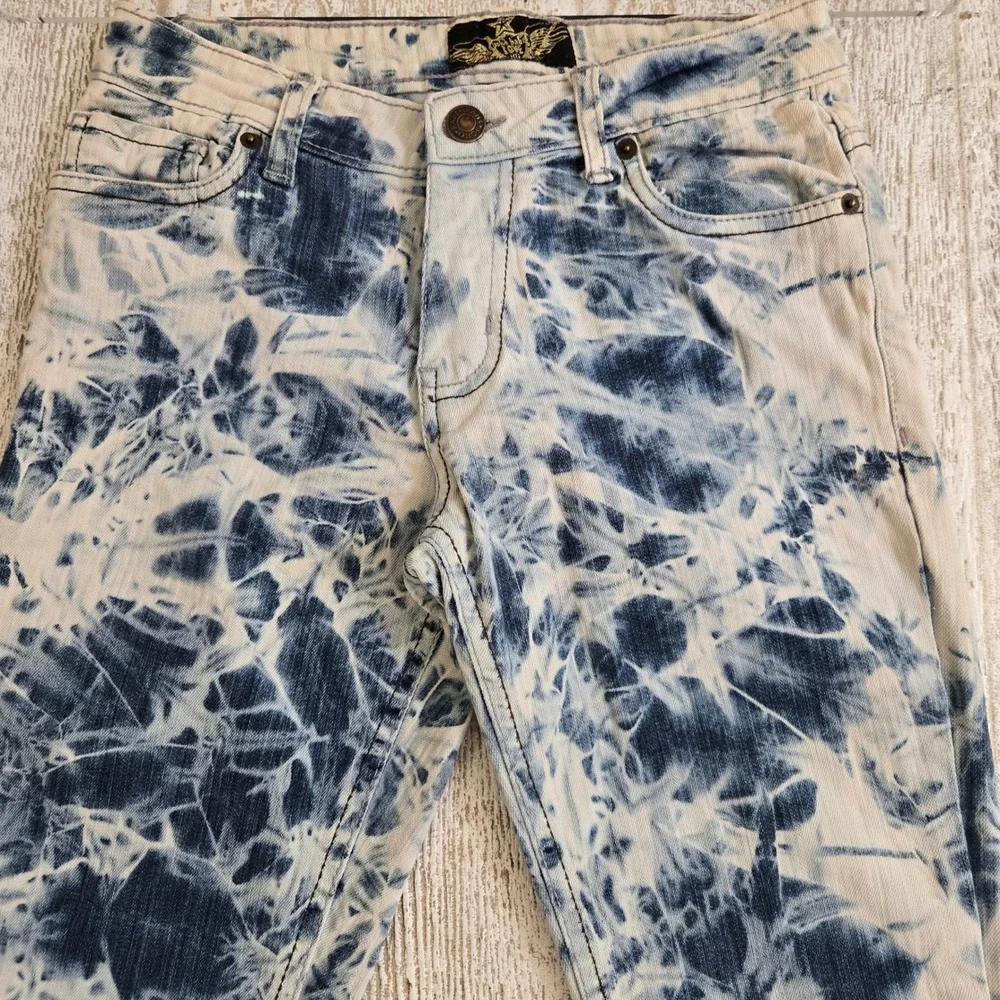 Rock Baby Love Blue White Acid Wash Tie Dye Skinny Jeans Size 1 Y2K Grunge Boho